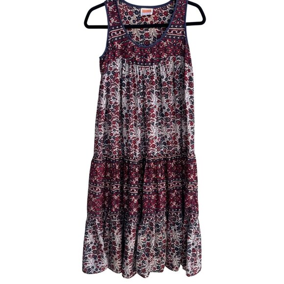 Kaiser Floral Red Blue Hippie Sleeveless India Cotton Boho Festival Maxi Dress M - Picture 1 of 9
